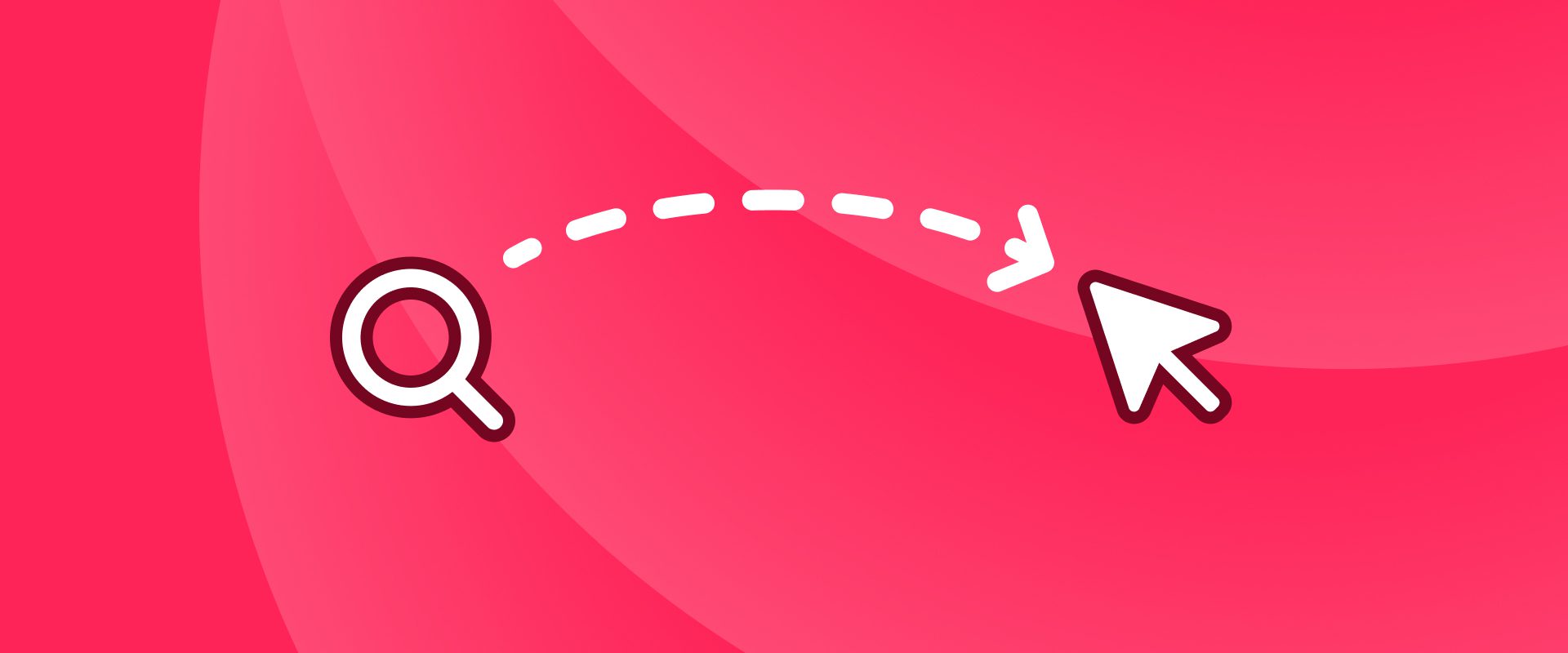 A pink background that shows a magnifying glass and dotted line that changing to a cursor